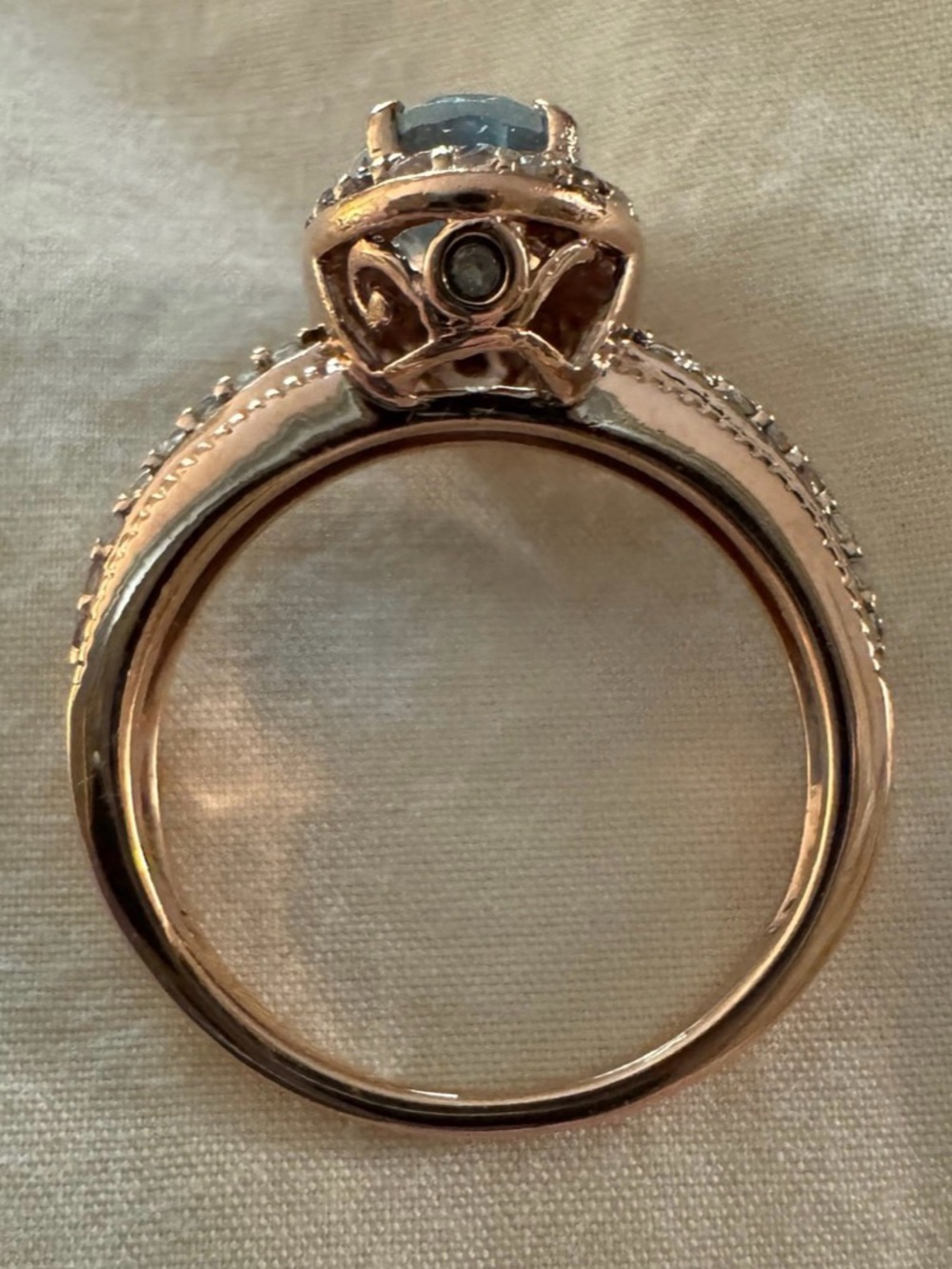 Jared Solid 10K 10Kt Rose Gold oval natural Aquamarine engagement wedding Ring - Picture 3 of 7